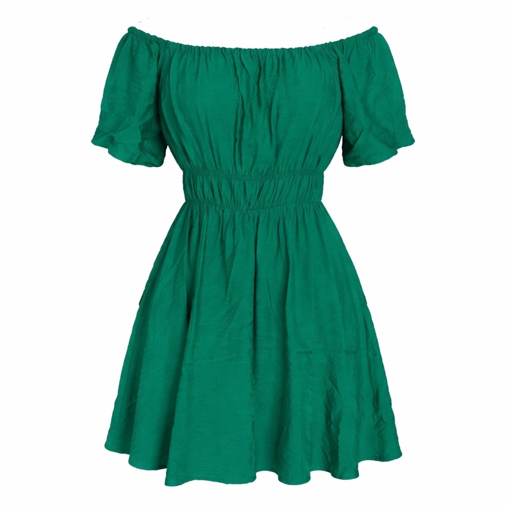 Boho Cottagecore Peasant Mini Dress - Green - M
